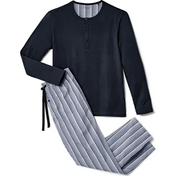 Pánské pyžamo 690925 - Tchibo - Pyžamo s tkanými kalhotami - pro muže - vel. XXL 60/62 - barva: modrá/s proužky