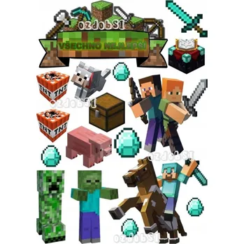 Jedlá dekorace na dort Minecraft č.12 - jedlý papír - Bez úprav / Jedlý papír / Bez decor gelu