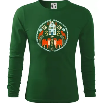 Pánská móda Domov a liška folklór - Triko s dlouhým rukávem FIT-T long sleeve - S ( Lahvově zelená )