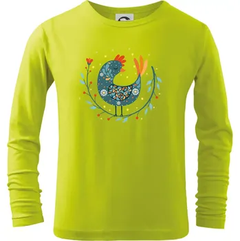 Dětská móda Folklor - slepice s kopretinou - Triko dětské Long Sleeve - 146 cm/10 let ( Limetková )