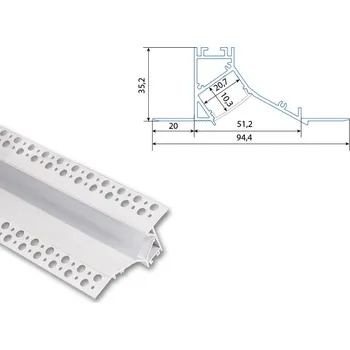 LED páska Vestavný hliníkový profil AV pro sádrokarton, 35x95mm, včetně matného difuzoru, bílý 1m