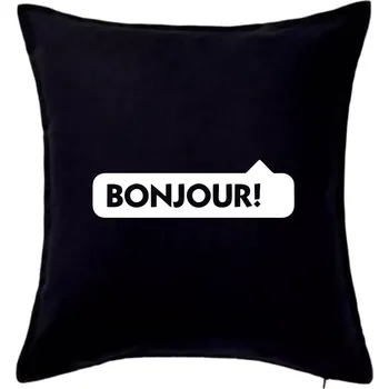 Polštář Nápis Bonjour - Polštář 50x50 - 50x50 - Pouze potah ( Černá )