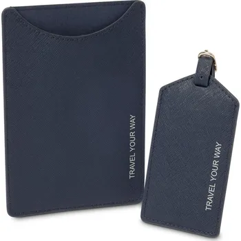 Příslušenství k zavazadlu 697541 - Tchibo - Pouzdro na cestovní pas a visačka na zavazadlo - barva: modrá