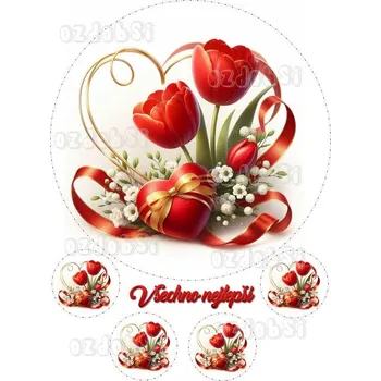 Jedlá dekorace na dort Kytice tulipánů - jedlý papír - Bez úprav / Jedlý papír / Bez decor gelu