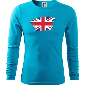 Pánské oblečení Britská vlajka roztrhaná - Triko s dlouhým rukávem FIT-T long sleeve - M ( Světlý tyrkys )