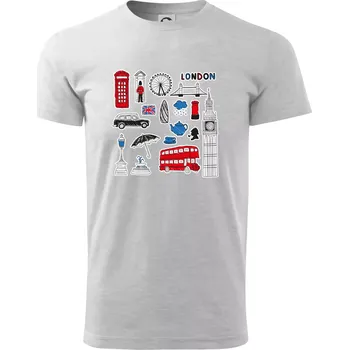 Pánské tričko Velká Británie - kreslené ikonky - Triko extra velké (5-8XL) - 6XL ( Světlešedý Melír )