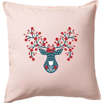 Polštář Folklor - jelen s červenými plody - Polštář 50x50 - 50x50 - Pouze potah ( Světle růžová )