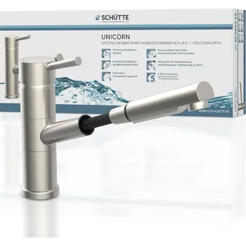 Vodovodní baterie SCHÜTTE kuchyňská baterie UNICORN s rozprašovačem na nádobí, výsuvná kuchyňská baterie, kuchyňská baterie, vzhled nerezové oceli | 33777