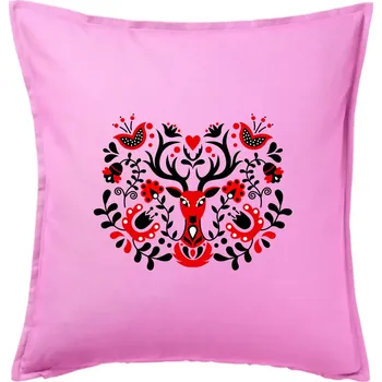Polštář Folklor - Červený jelen - Polštář 50x50 - 50x50 - Pouze potah ( Růžová )