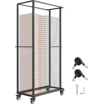 Skládací stojan na židle VEVOR, nosnost 500 liber, odolný vozík na židle pro 60 židlí, kovový držák na židle s otočnými kolečky a aretačními koly, pro párty, akce, hotel, matně černá