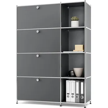 regál 672014 - Tchibo - Kovový regál CN3 se 4 výklopnými dvířky - barva: šedá