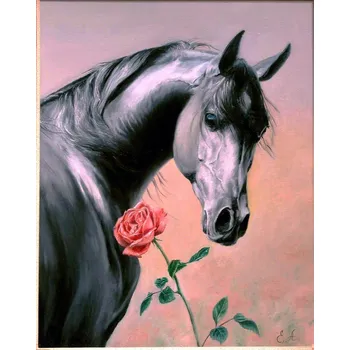 Jedlá dekorace na dort Černý kůň s růží jedlý obrázek - Bez úprav / Jedlý papír / Bez decor gelu