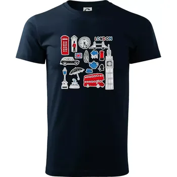 Pánské tričko Velká Británie - kreslené ikonky - Triko extra velké (5-8XL) - 7XL ( Námořní modrá (téměř černá) )