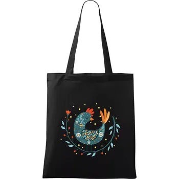 Nákupní taška Folklor - slepice s kopretinou - Taška bavlněná - 42 x 38 cm ( Černá )