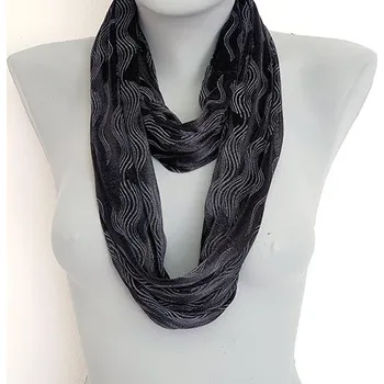 Šála Dámská letní šála tunel - potisk vlnka - černá