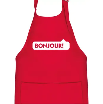 Kuchyňská zástěra Nápis Bonjour - Dětská zástěra na vaření - Univerzální velikost ( Červená )