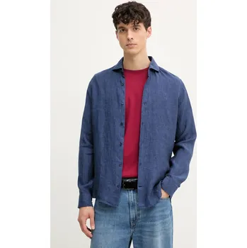 Pánská košile Lněná košile Joop! pánská, tmavomodrá barva, slim, s italským límcem, 30046075 59X, vel. 44