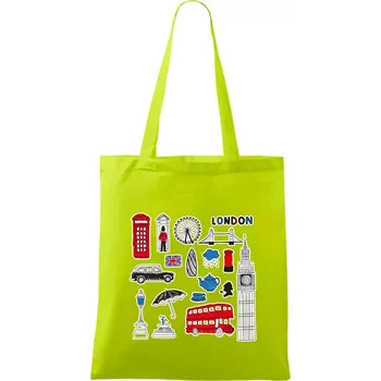 Velká Británie - kreslené ikonky - Taška bavlněná - 42 x 38 cm ( Limetková )