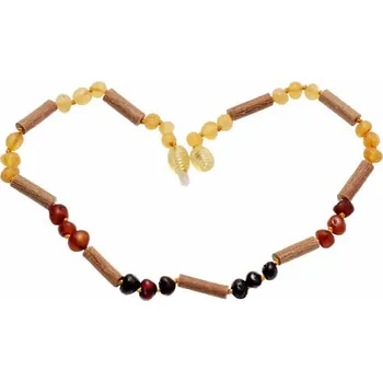 Drahý kámen Jantarové korálky pro děti satinované multicolor s lískovým dřevem délka cca 32 cm