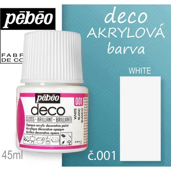 Speciální výtvarná barva Barva AKRYLOVÁ lesk Pébeo DECO. Odstín č.001 White. Balení 45 ml.