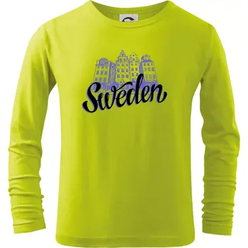 Dětská móda Sweden Lettering - Triko dětské Long Sleeve - 134 cm/8 let ( Limetková )