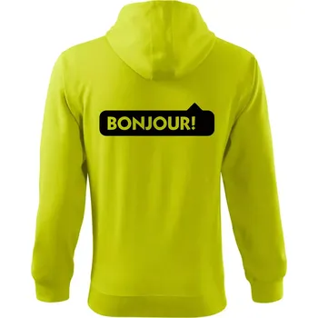 Pánská mikina Nápis Bonjour - Mikina s kapucí na zip trendy zipper - L ( Limetková )