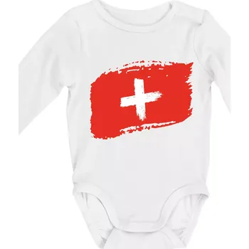 Kojenecké oblečení Švýcarsko vlajka - Body kojenecké s dlouhým rukávem - Dlouhý r. do 3 měs ( Bílá )