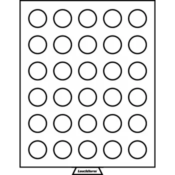 Sběratelství Leuchtturm Box na 30 mincí do Ø 34 mm, světle šedá barva, se sametově červenou výstelkou