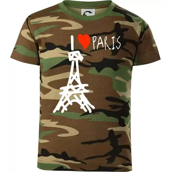 I love Paris - Dětské maskáčové triko - 104-110cm / 3-4 roky ( Hnědý maskáč )