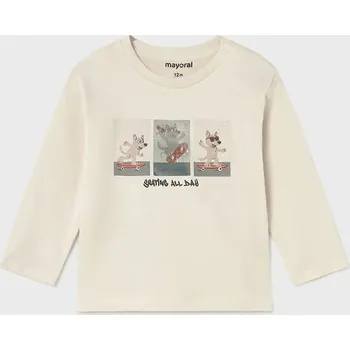 Dětské bavlněné tričko s dlouhým rukávem Mayoral 2063.3B.Baby.9BYA béžová 12X, vel. 68