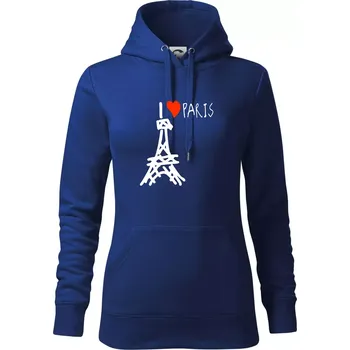 Dámská mikina I love Paris - Mikina dámská Cape s kapucí - XL ( Královská modrá )
