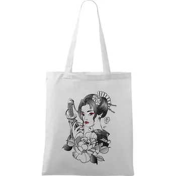 Nákupní taška Japonsko - žena s červenými ústy - Taška bavlněná - 42 x 38 cm ( Bílá )