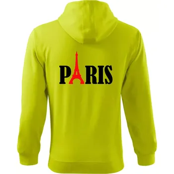 Pánská mikina Paris nápis Eiffelova věž - Mikina s kapucí na zip trendy zipper - M ( Limetková )