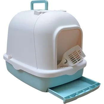 Toaleta pro kočku Krytá toaleta pro kočky s roštem a dvojitým dnem zelená - 45x52x40cm