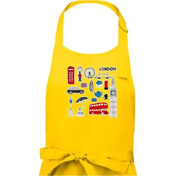 Kuchyňská zástěra Velká Británie - kreslené ikonky - Dámská zástěra na vaření - Univerzální velikost ( Žlutá )