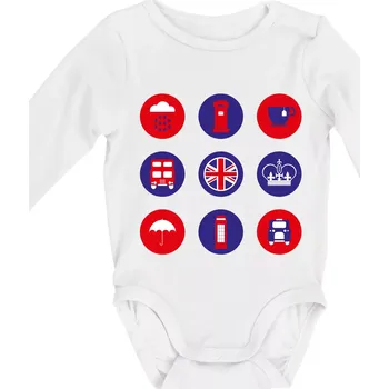 Anglie symboly v kruzích - Body kojenecké s dlouhým rukávem - Dlouhý r. 3-6 měs ( Bílá )