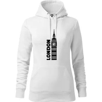 Dámská mikina London věž - Mikina dámská Cape s kapucí - S ( Bílá )