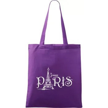 Paris nápis Eiffelovka rovný - Taška bavlněná - 42 x 38 cm ( Fialová )