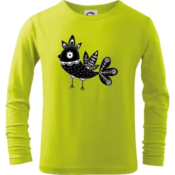 Dětská móda Ptáček černobílý folklór - Triko dětské Long Sleeve - 134 cm/8 let ( Limetková )