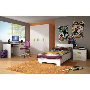 Obývací stěna Dětský pokoj SMYK I./ARIELA v bílé matné barvě, sestava I, barevné úchytky