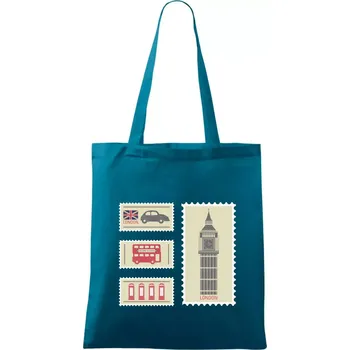 Britská známka - Taška bavlněná - 42 x 38 cm ( Petrolejová )
