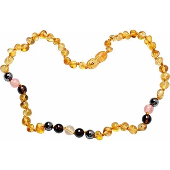Náhrdelník Jantarové korálky pro děti s hematitem, záhnědou a ulexitem cca 32 cm