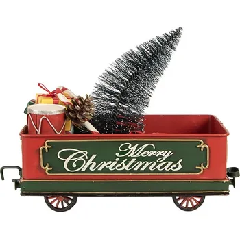 Vánoční dekorace Červený retro model vagón s dárky a stromkem Christmas - 31*15*25 cm