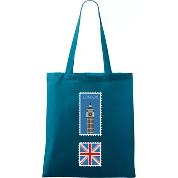 Londýn známka barevná - Taška bavlněná - 42 x 38 cm ( Petrolejová )