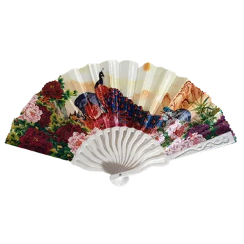 Látkový vějíř s motivem páva - červená