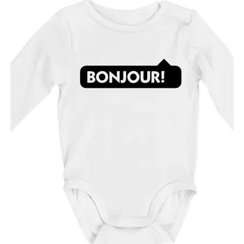 Nápis Bonjour - Body kojenecké s dlouhým rukávem - Dlouhý r. 3-6 měs ( Bílá )