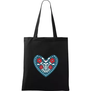 Nákupní taška Folklor - srdce modré plné - Taška bavlněná - 42 x 38 cm ( Černá )