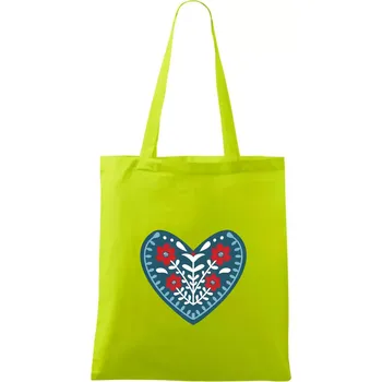 Folklor - srdce modré plné - Taška bavlněná - 42 x 38 cm ( Limetková )