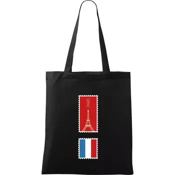 Nákupní taška Paříž známka barevná - Taška bavlněná - 42 x 38 cm ( Černá )