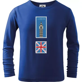 Chlapecké tričko Londýn známka barevná - Triko dětské Long Sleeve - 158 cm/12 let ( Královská modrá )